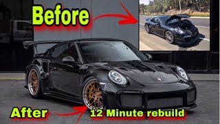 REBUILDING A WRECKED PORSCHE TURBO S X GT2RS IN 12 MINUTES INCREDIBLE CAR BUILD TRANSFORMATION