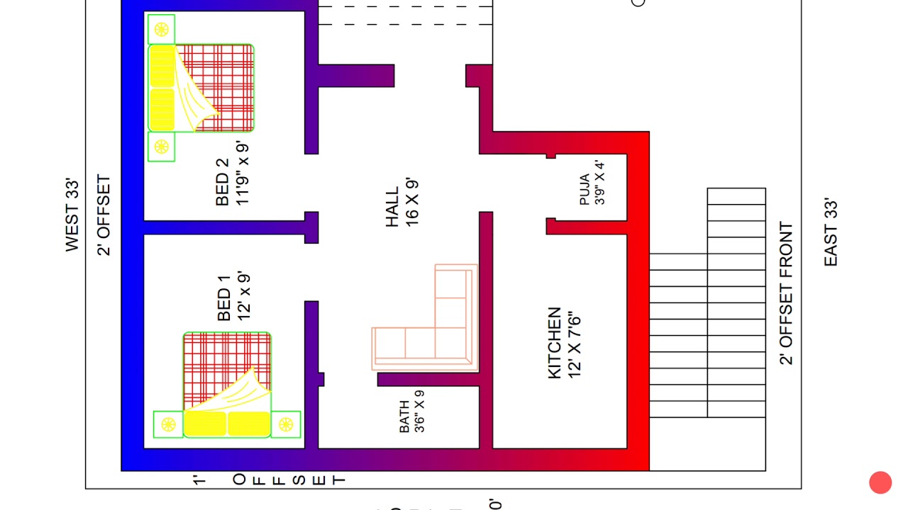 27 × 30 east face 2bhk house plan built up area YouTube