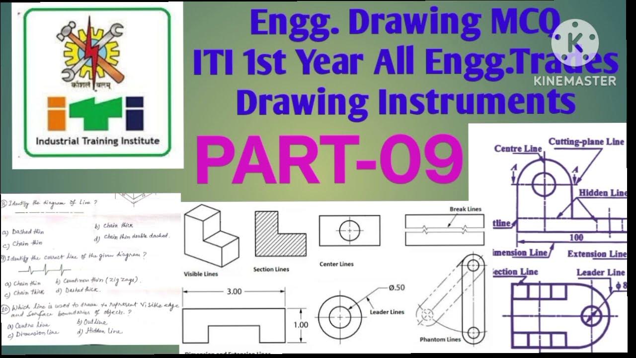 Engineering drawing MCQ types of line iti 1st yr all Engineering Trades free hand drawing