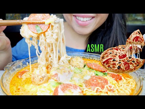 ASMR Pepperoni Pizza Ramen Noodles Soup ♥︎ College Ramen ♥ Recipe!! 먹방 No Talking suellASMR