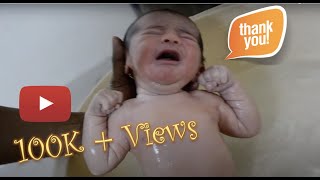 Baby Avi First bath