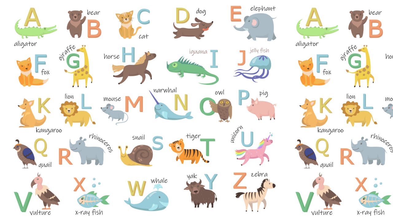 Английский алфавит с картинками животных