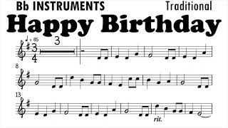 Happy Birthday Bb Instruments Sheet Music Backing Track Play Along Partitura