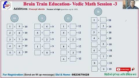 Vedic mathematics Session- 3 | Brain Train Education |Basics of Addition with Vedic Math |