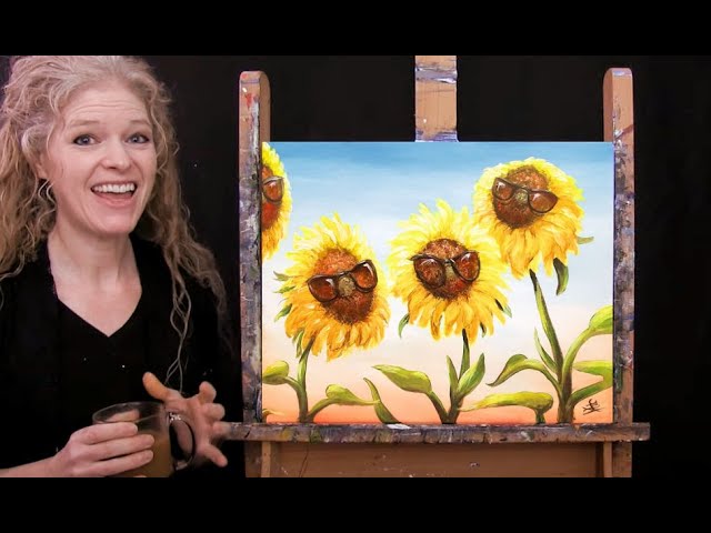 Learn How to Paint SUN LOVING SUNFLOWERS with Acrylic - Paint & Sip at Home  - Step by Step Tutorial