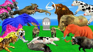 3 Zombe Hyenas vs Zombie Tiger Zombe Wolf Attack Baby lion Spider Saved by Woolly Mammoth Elephant