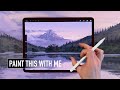 IPAD PAINTING TUTORIAL - Mountain and tree landscape art in Procreate