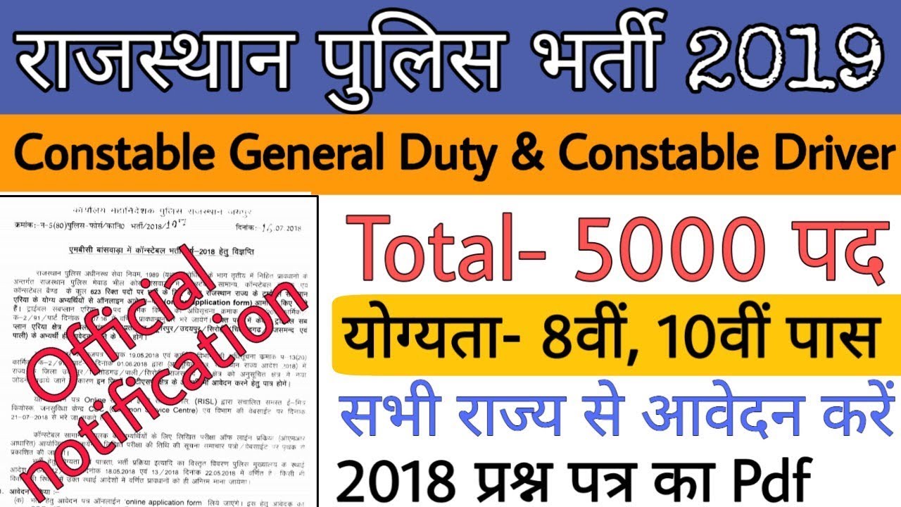 Rajsthan Police bharti 2019 | Rajasthan Police Constable Recruitment 2019