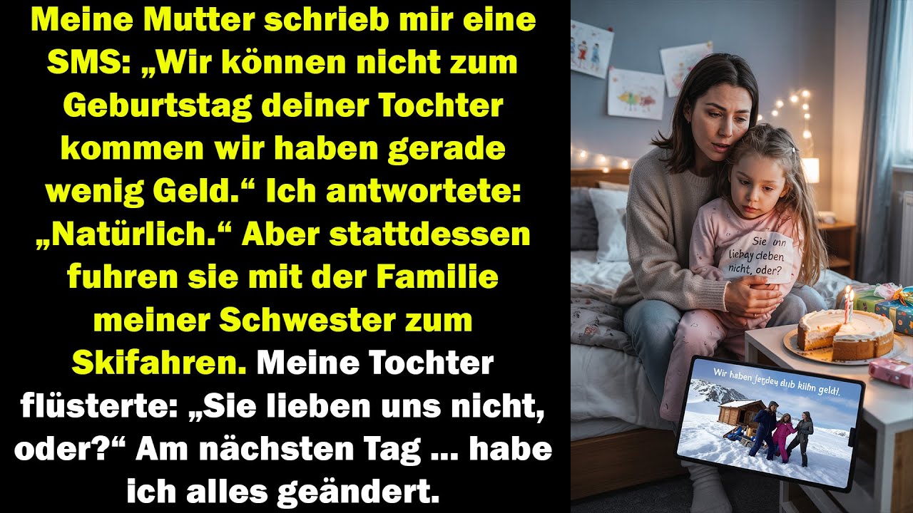 sie sagten sie hätten kein geld für den geburtstag meiner tochter und gingen stattdessen ski fahren.