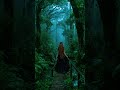 A woman walks through the forest under the rain, following a narrow wooden path. #shortvideo #ai