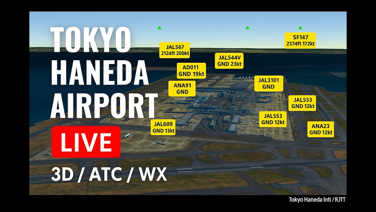 LIVE 3D Tokyo Haneda Airport 東京羽田空港(RJTT) ATC + WX(1/3/2026)