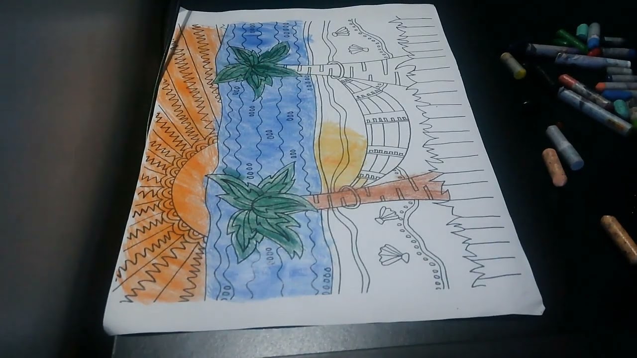 Coloring pages featuring coconut trees along the riverbank - Country Funk - Telecasted