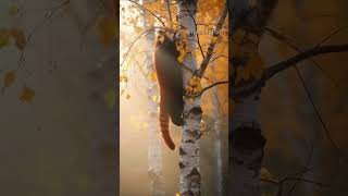 Kızıl Pandanın Sisli Huş Sprinti Altın Yapraklar Ve Meyve Mutluluğu