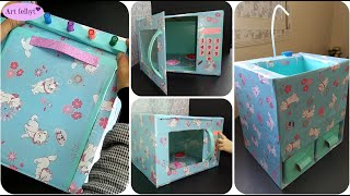 أعمال يدوية|مطبخ أطفال من الكرتون(حوض بوتاجازميكروويف)-DIY| cardboard kitchen(sink, stove,microwave)