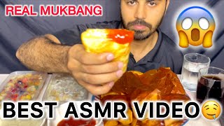 ASMR Eating Tasty Burger+Spicy Chana Chaat+Mix Fruit Chaat || Real Mukbang