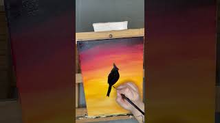 Sunset and Cardinal Silhouette #painting #acrylicscenery #beginnerarttips #beginnerfriendly #art