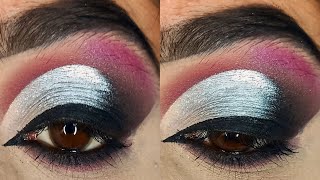 Half cut crease eyemakeup tutorial || Silver glitter eyeshadow tutorial || @Vasu5489