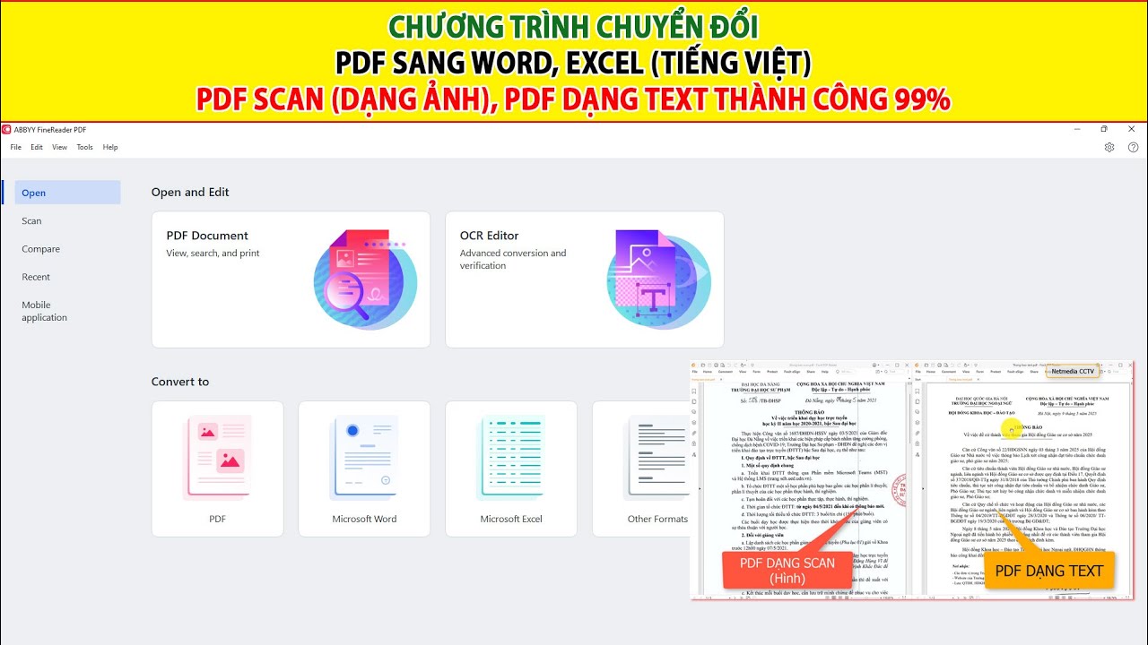 Phần mềm Dùng OCR chuyển đổi PDF dạng Scan sang Word chuẩn đến 99 phần trăm