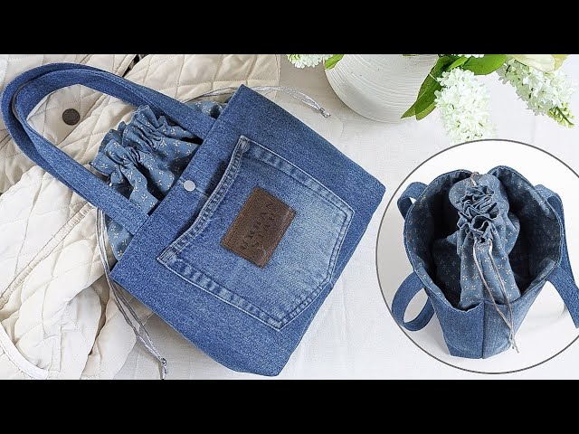 The Mini Tote Bag of Marc Jacobs - Blue jean bag with patchwork design,  handles and shoulder strap for women