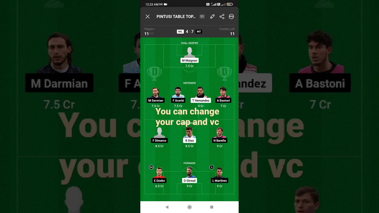 MIL vs INT football⚽ match team