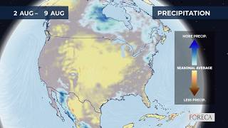 Monthly precipitation forecast for the USA 7/27/2026