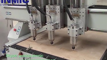 Wood CNC Router with three spindle three heads