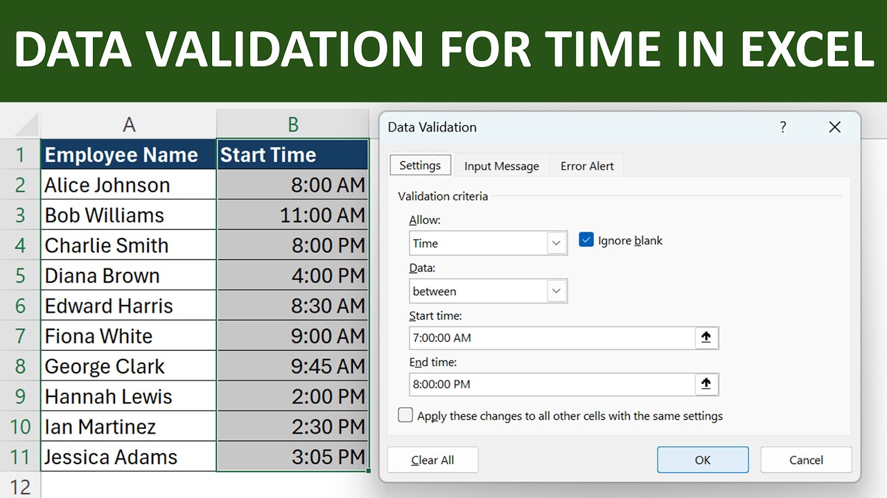 How to Use Data Validation for Time in Excel – Prevent Invalid Entries ...