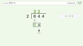 Long Division Problem 644/2: Step-by-Step Video Solution