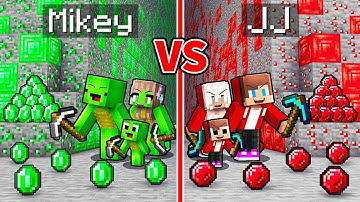 JJ vs Mikey in EMERALD vs RUBY MOUNTAIN Mine Family Battle in Minecraft - Maizen