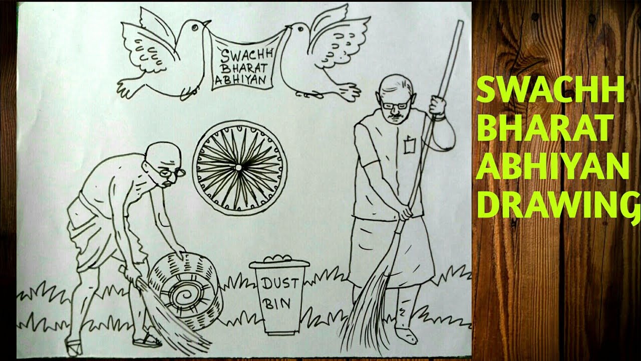 Gandhi swachh bharat drawing||how to draw narendra modi step by ...