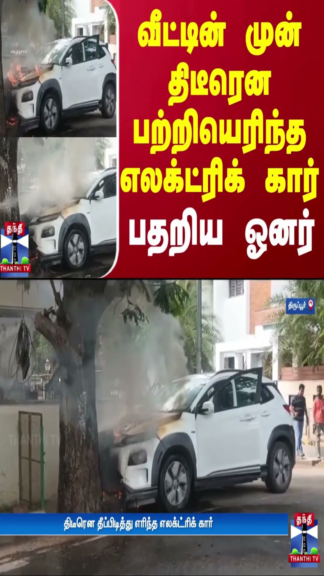 வீட்டின் முன் திடீரென பற்றியெரிந்த எலக்ட்ரிக் கார் - பதறிய ஓனர் | Electric Car
