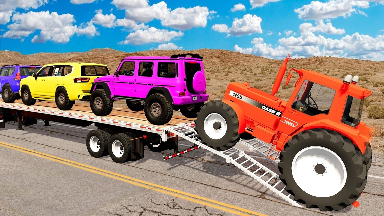 Flatbed Truck Mcqueen | Transportation with Truck - Pothole vs Car - BeamNG.Drive
