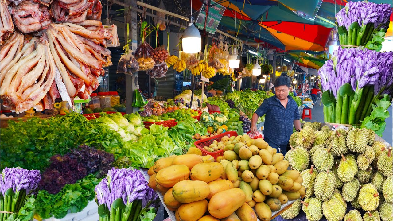 Удивительные сцены продовольственного рынка в Камбодже
