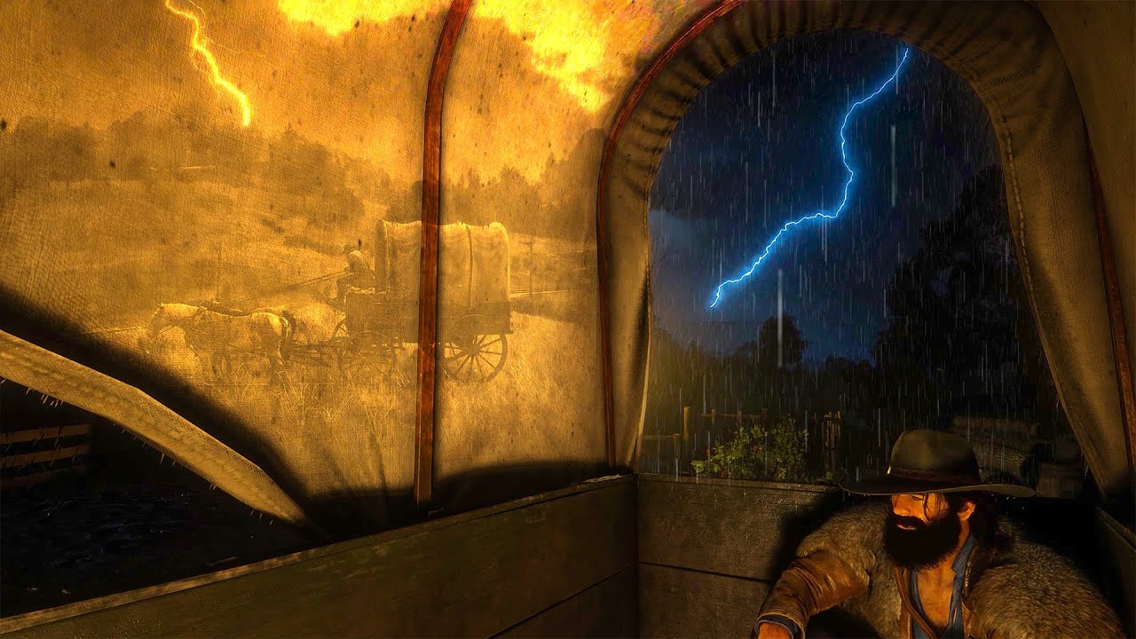 Riding in a Covered Wagon and Sheltering from the Thunderstorm | RDR2 ASMR | Sleep, Relaxing