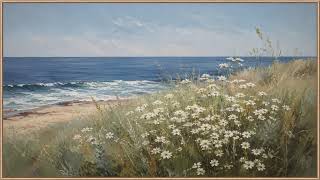 Summer White Wildflowers on Ocean Beach | Vintage Coastal Oil Painting | 4K Frame TV Screensaver screenshot 4