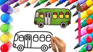 How To Draw cute Bus Drawing, Painting & Coloring For Kids and Toddlers_ Child Art 🐋🌈🎨