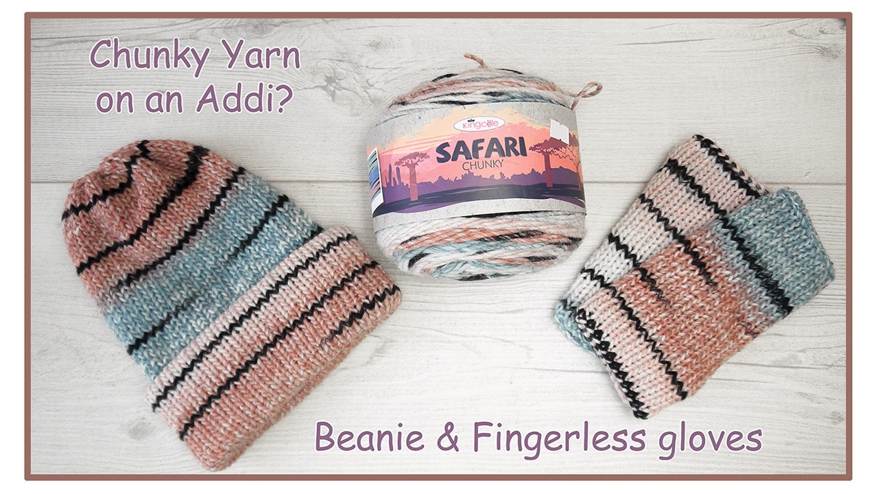 Chunky yarn on my Addi 46? Bring it on... Beanie & fingerless gloves from one cake #knitting