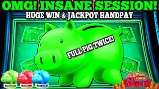 OMG! HUGE WIN & JACKPOT HANDPAY ON PIGGY BANKIN BREAK IN SLOT | Piggy Bankin Slot | Las Vegas Slots