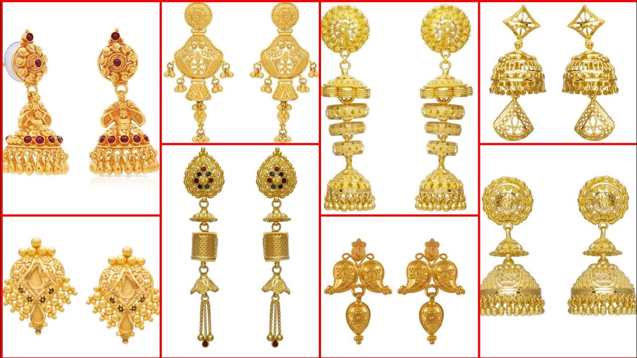 22K Gold Earrings Designs Daily wear And light Weight - YouTube