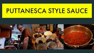 Puttanesca Style Vegetarian Pasta Sauce. Cooking from scratch in real time.