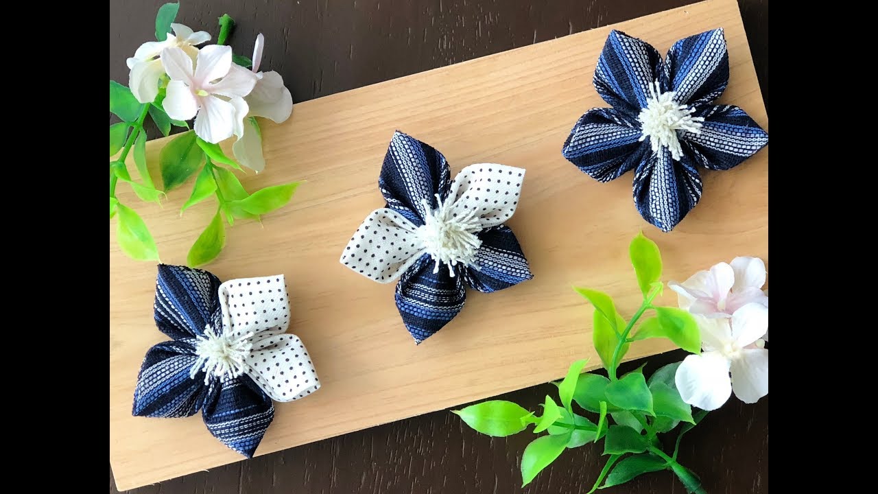 100均材料だけで つまみ細工 Hair Accessory Diy Kanzashi Flower コサージュピンを付けて 涼しげなしじら織の コサージュ 作り方 Youtube