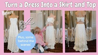 DIY TWO PIECE THRIFT FLIP / a dress to a skirt and crop top