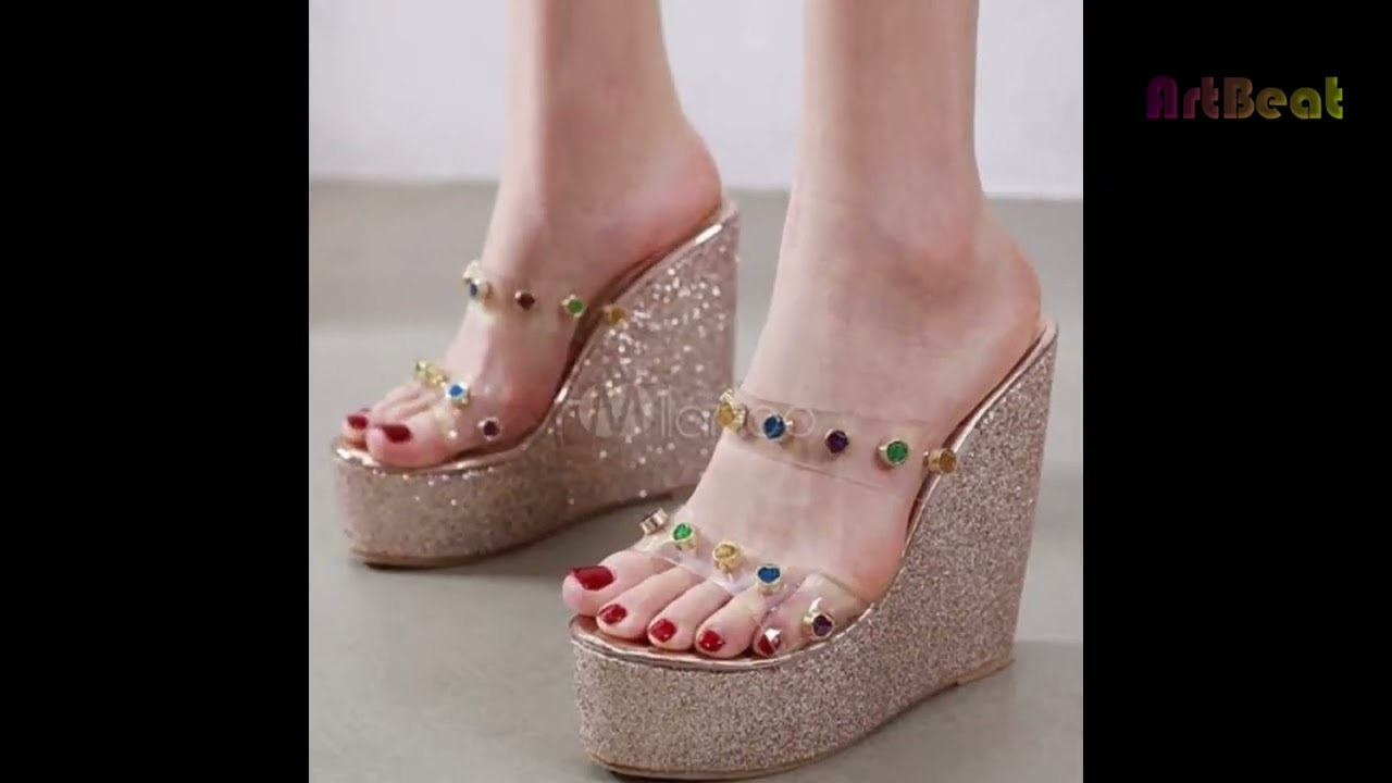 Buy LGK&FA Flip Flops Heeled Shoes Girls Beach Shoes Lace Embroidered  Sequins High-Heeled Slippers Women Online at desertcartINDIA