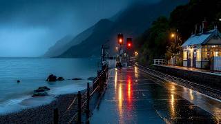 Sleepy Lofi with Rain 🌧️ Rainy Sea Railway | 3 Hours of Soft Beats and Night Rain screenshot 2