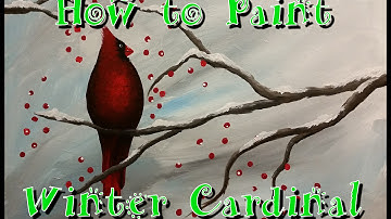 Winter Cardinal Step by Step Acrylic Painting on Canvas for Beginners