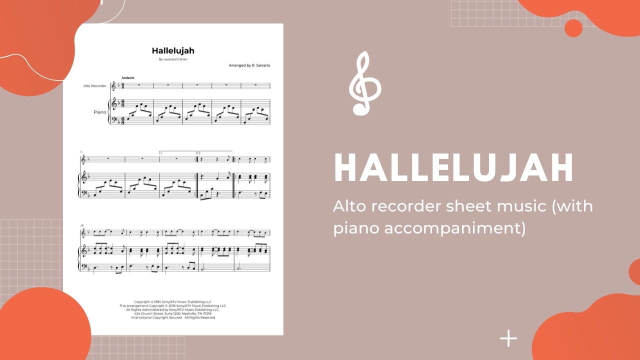 Hallelujah Alto Recorder Sheet Music YouTube