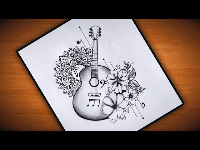 Hand Drawing Art Music Guitar Art Mandala Art Pen Drawing Art Design A4  Sheet