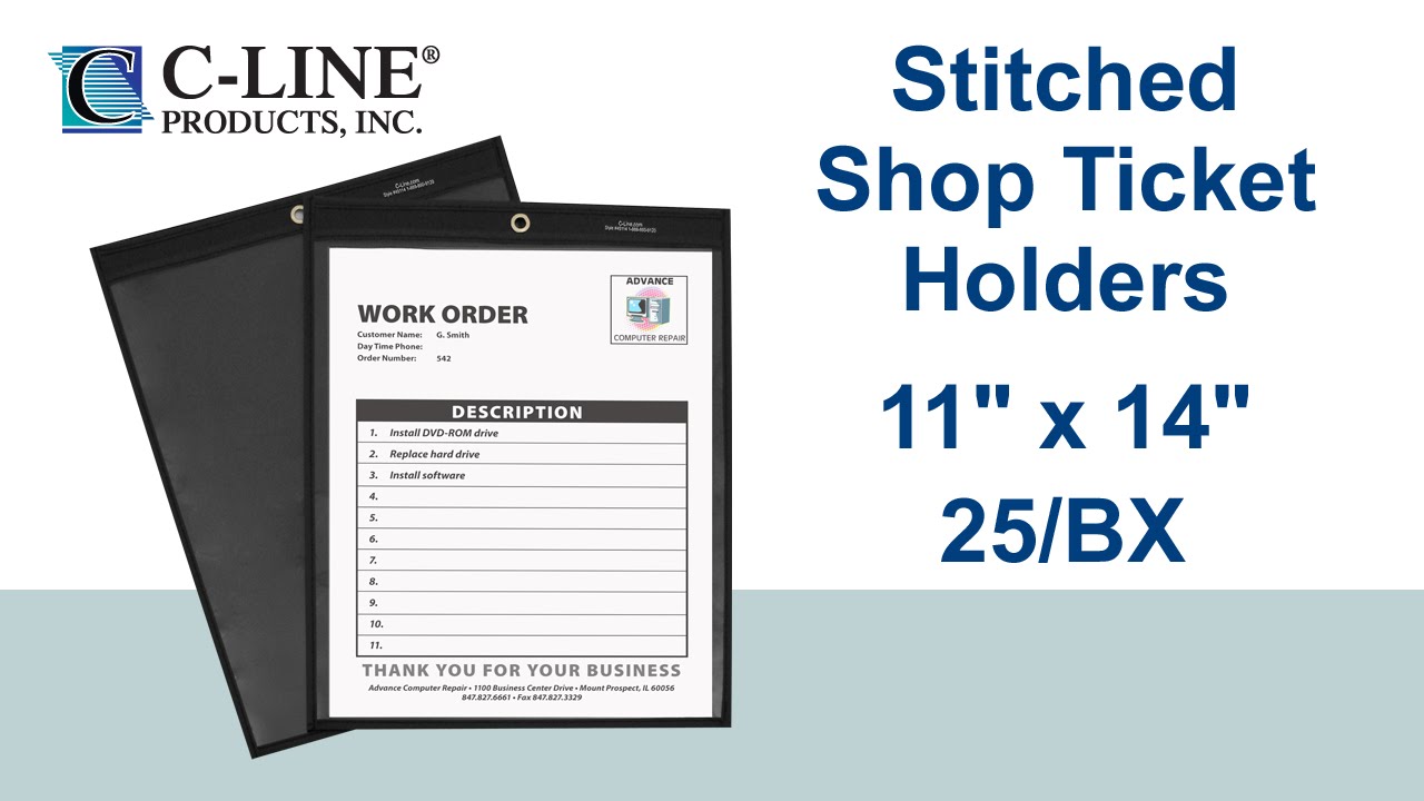 Shop Ticket Holders, Stitched, One Side Clear, 11 x 14 - C-Line Products - 45114