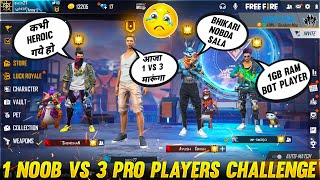 3 Random Grandmaster Player Call Me noob😠 i challenge them 1 v 3 custom room - Garena Free Fire