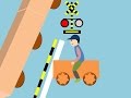 電車の踏切や信号を通るかわいい積み木の車-子供アニメ-